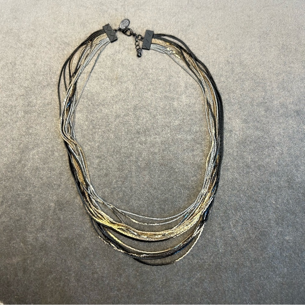 Express gold silver chrome tone multi stranded layered metallic choker necklace